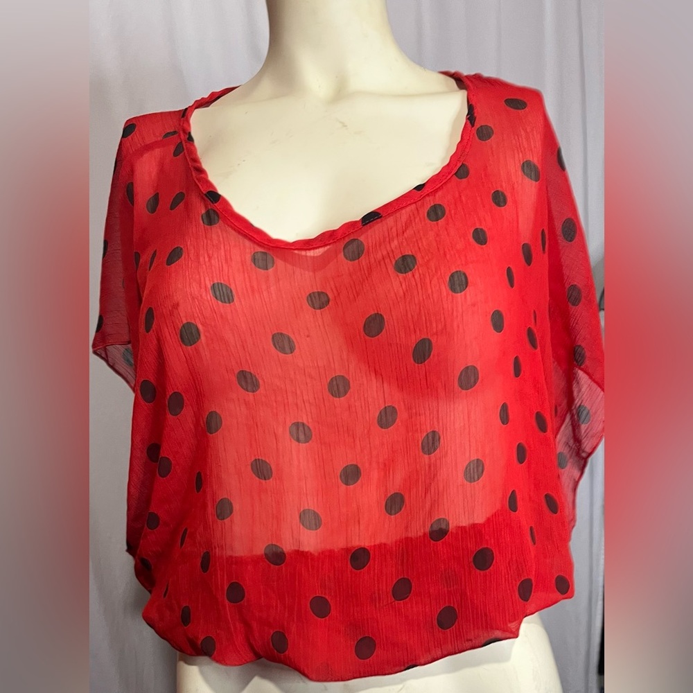 Color of Love red w black poke dots sheer small